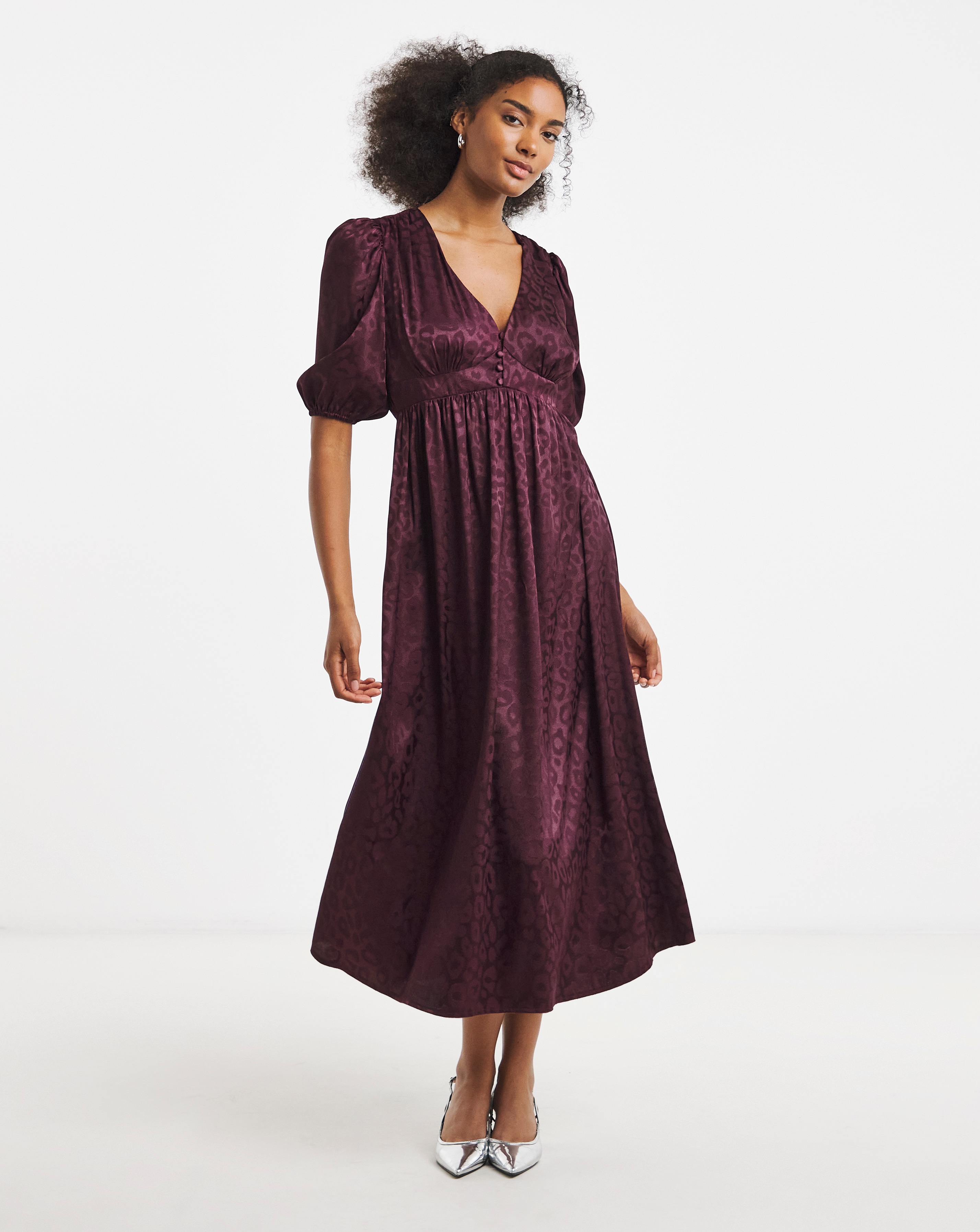 Satin Jacquard Midi Tea Dress