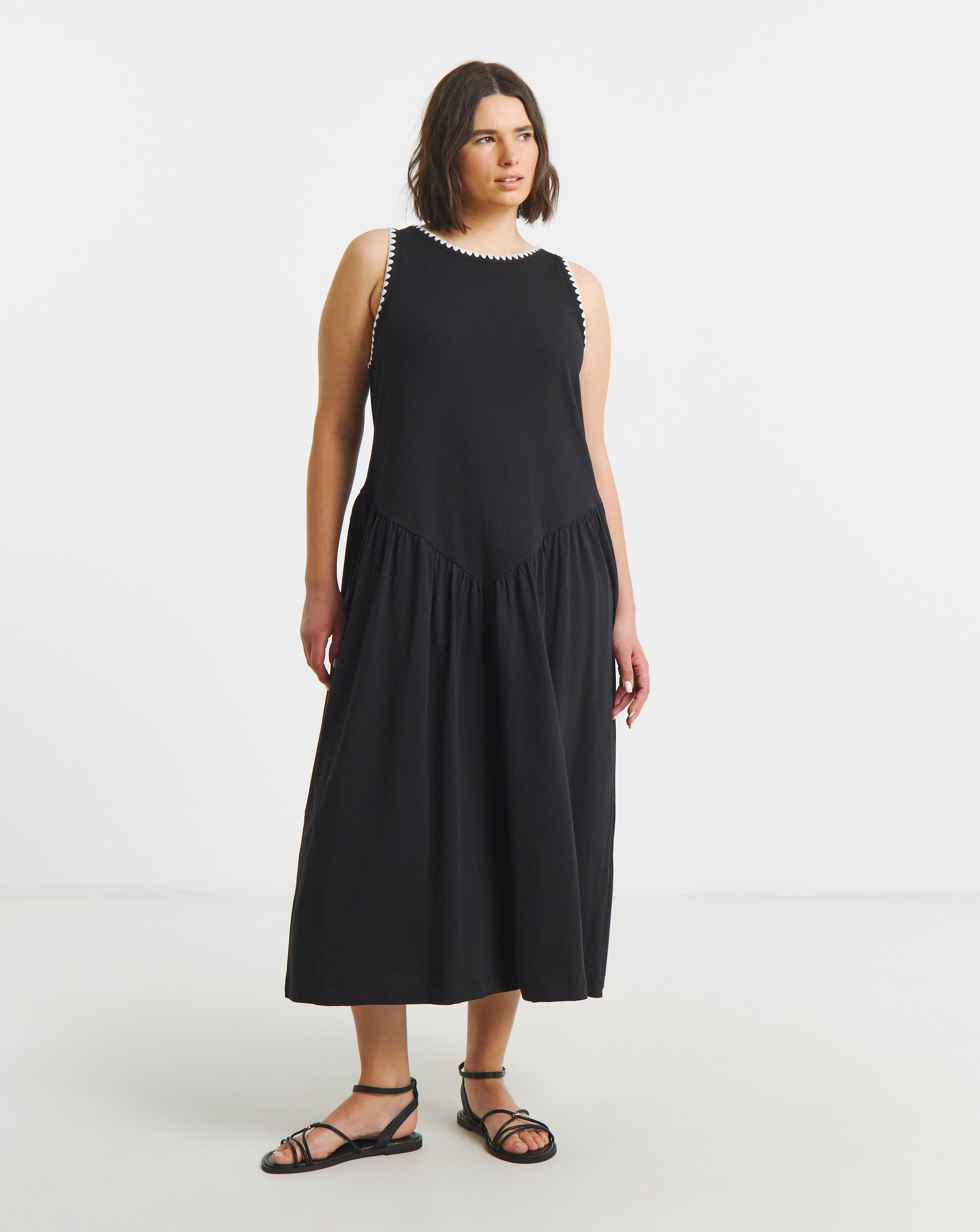 New In - Jersey Mix Midi Dress With Whipstitch