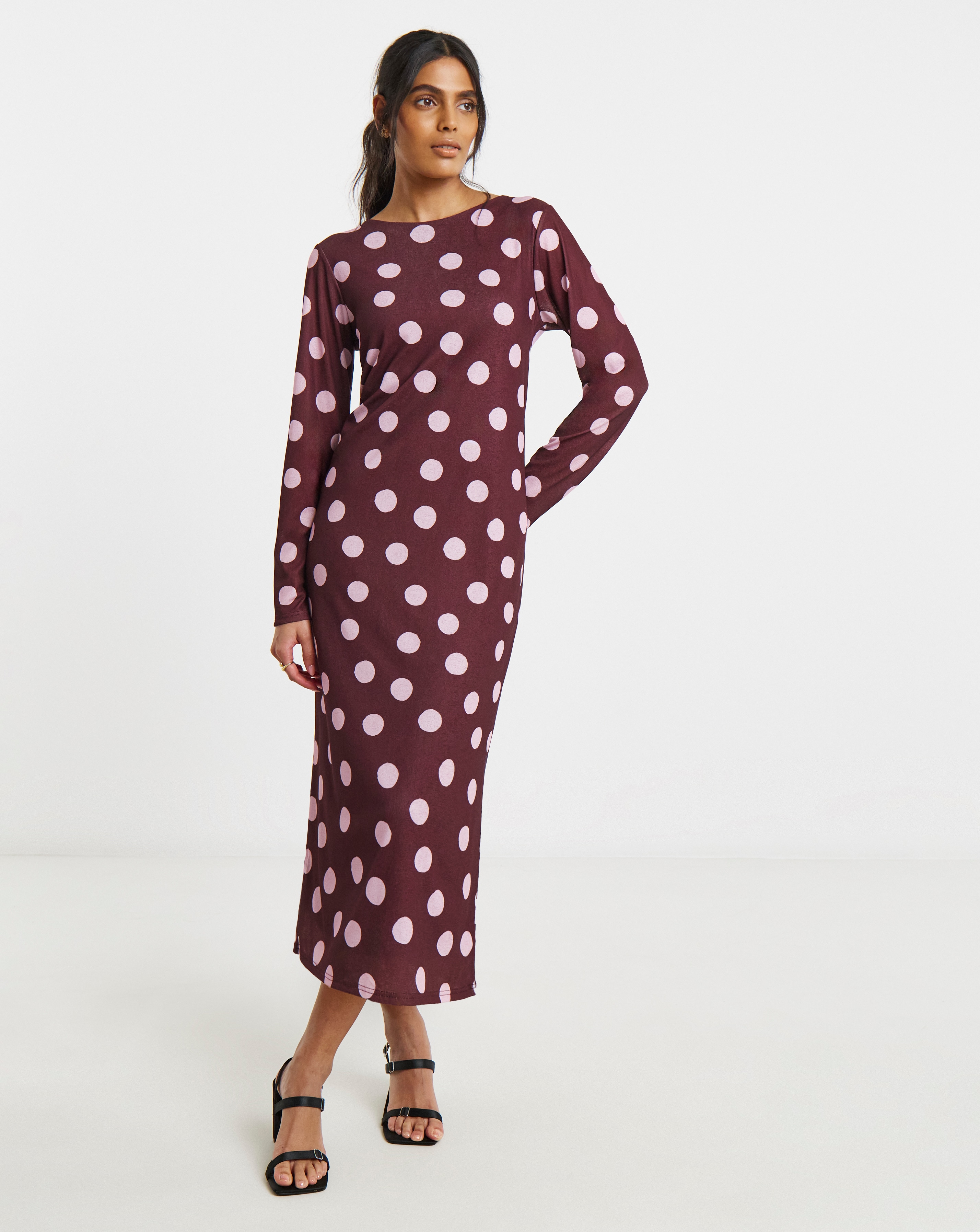 New In - Spot Print Mesh Midi Dress
