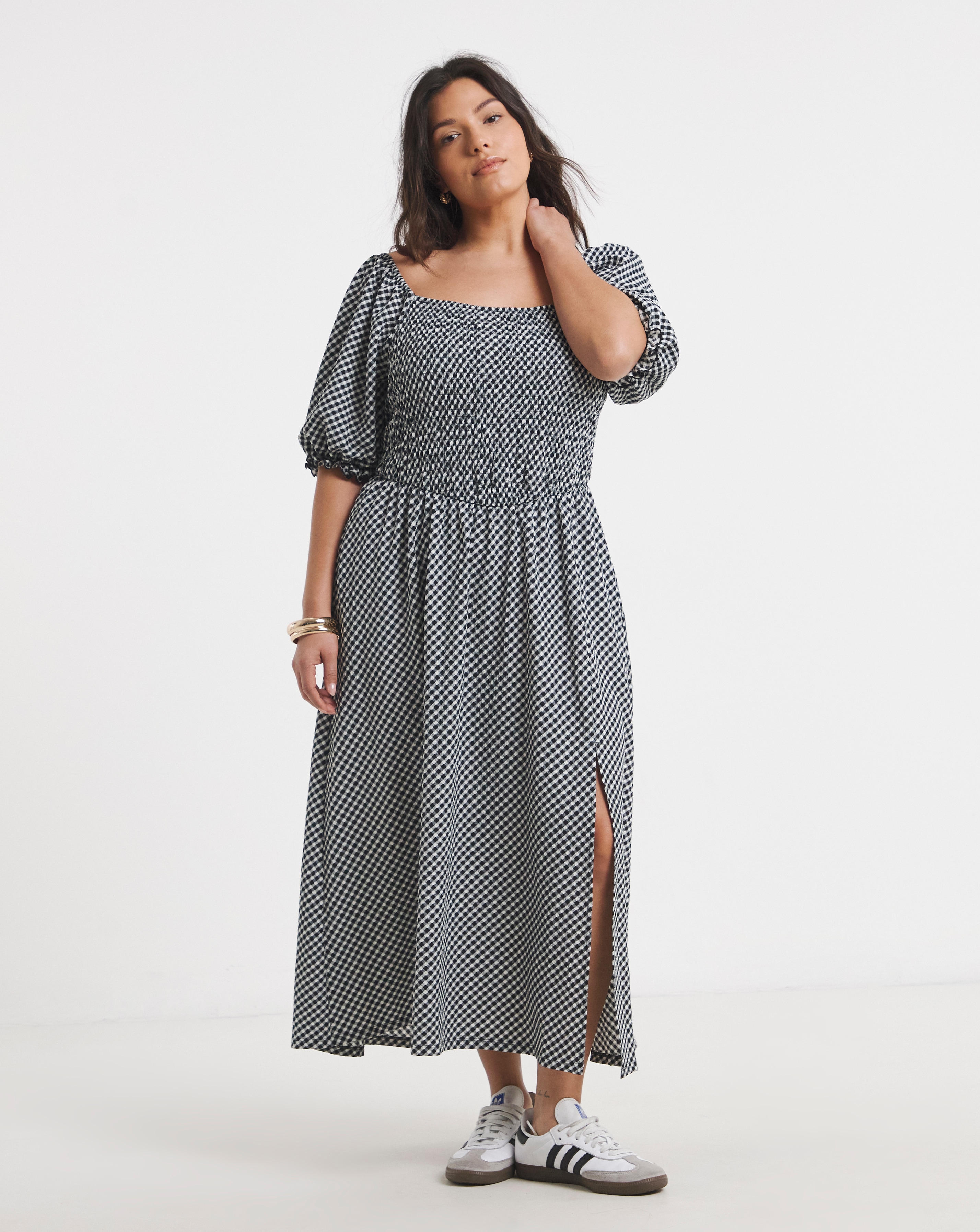 New In - Waffle Shirred Midi Dress