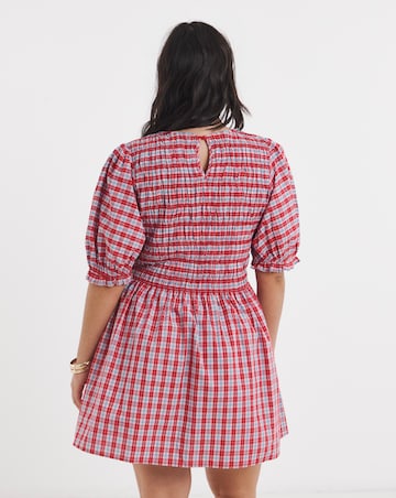 Shirred Check Smock Dress