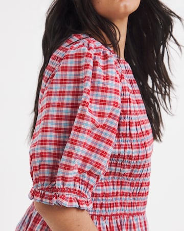 Shirred Check Smock Dress
