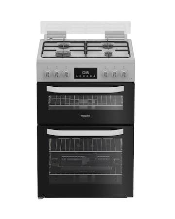 Hotpoint HDG6GDCW 60cm Gas Double Cooker with Glass Lid - White