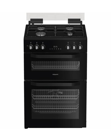 Hotpoint HDD6GDC2B1 60cm Dual Fuel Double Cooker with Glass Lid - Black