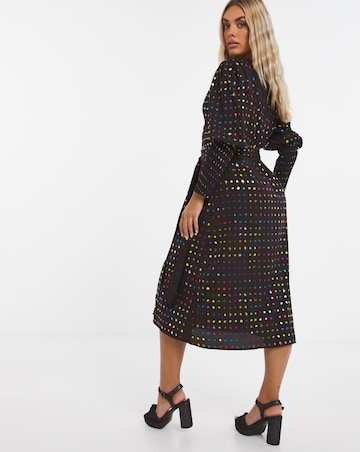 Rainbow Foil Wrap Long Sleeve Midi Dress with Shirred Cuff