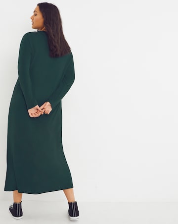 Dark Green Long Sleeve Side Split T-Shirt Midi Dress