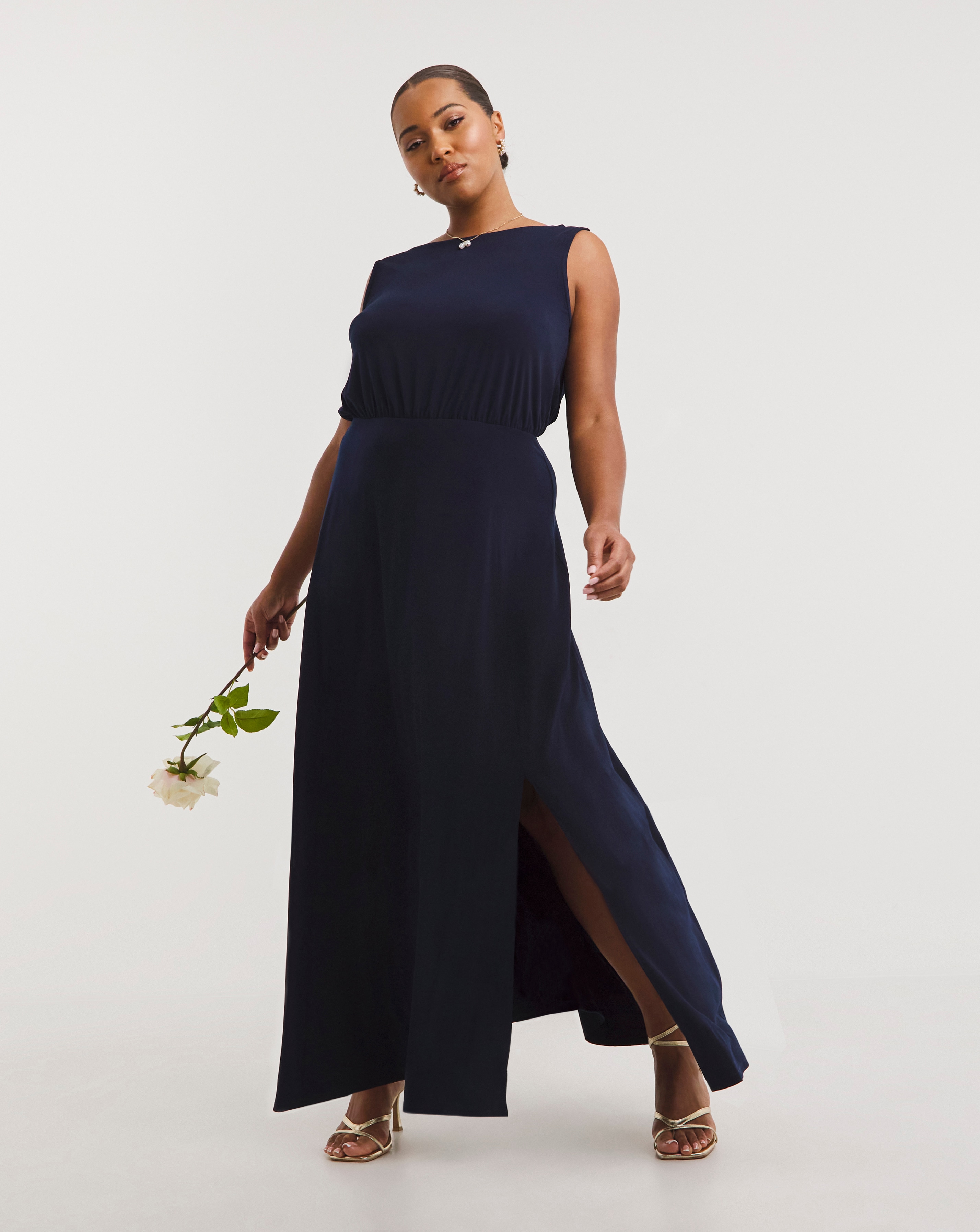 Navy Cowl Back Maxi Dress