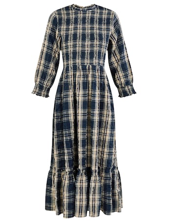 Monsoon Check Print Shirred Dress