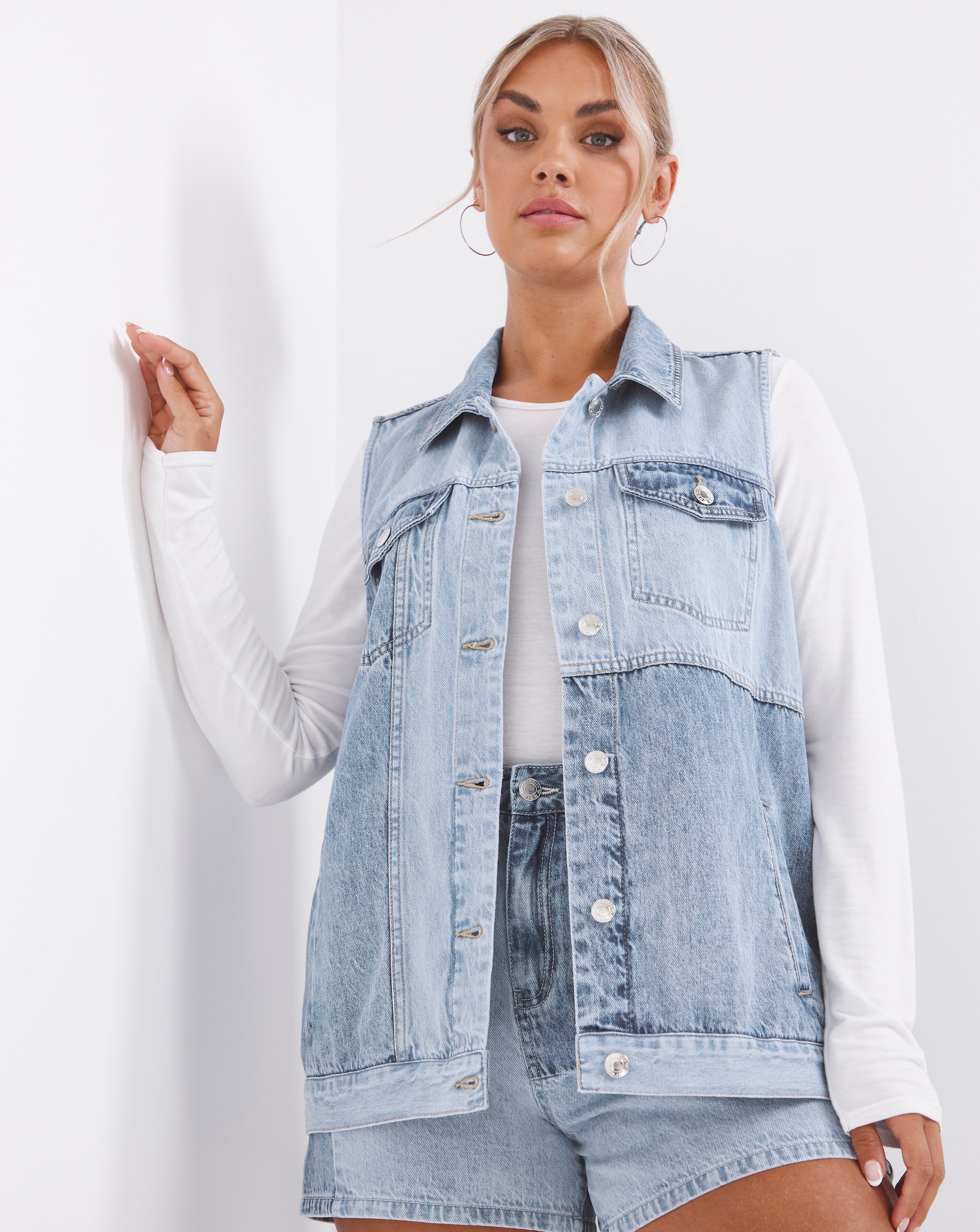 Tonal Patchwork Denim Gilet | Simply Be