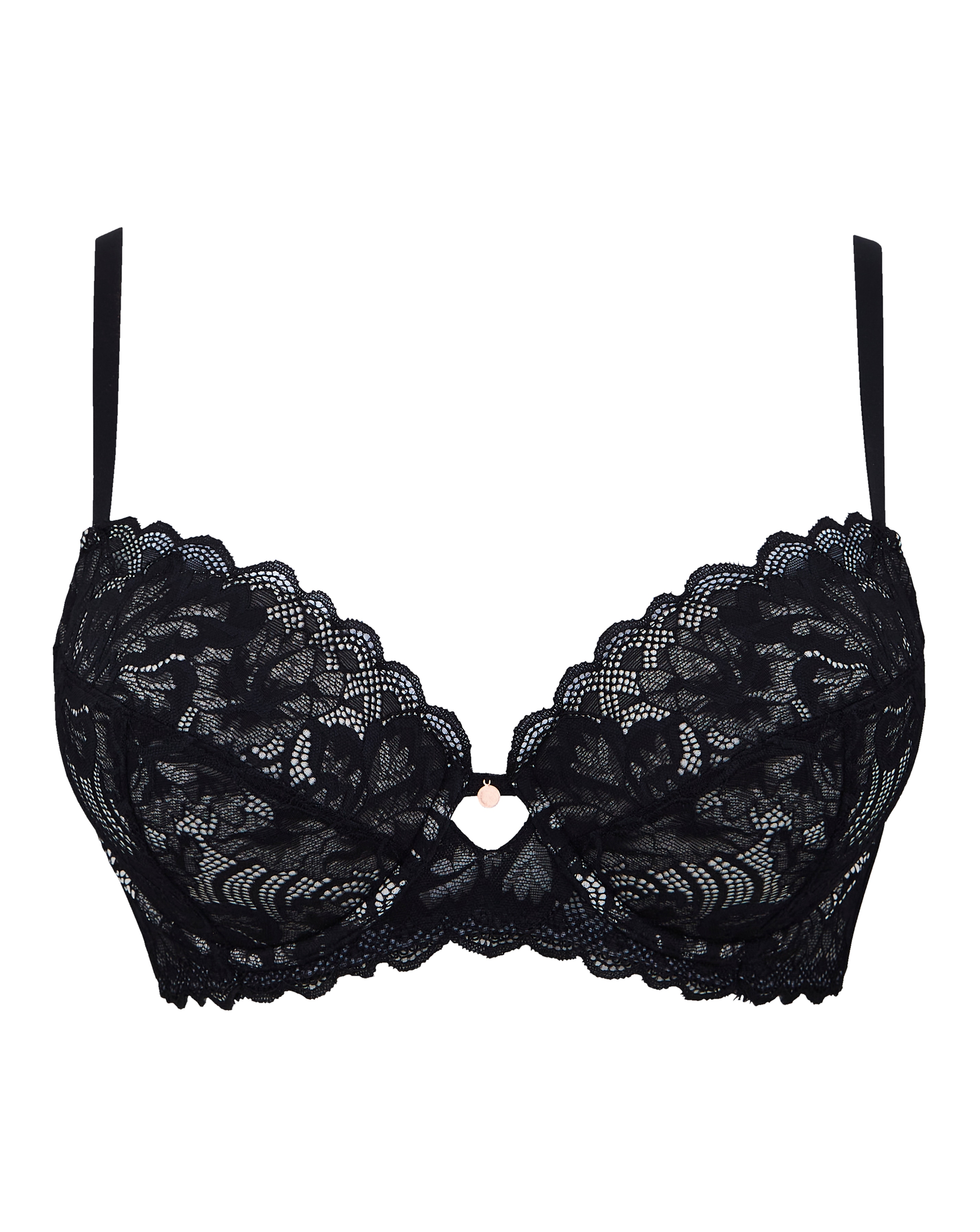 Figleaves Plus Size Isla Sweetheart T-Shirt Bra In Black | UK Size 28FF Women's