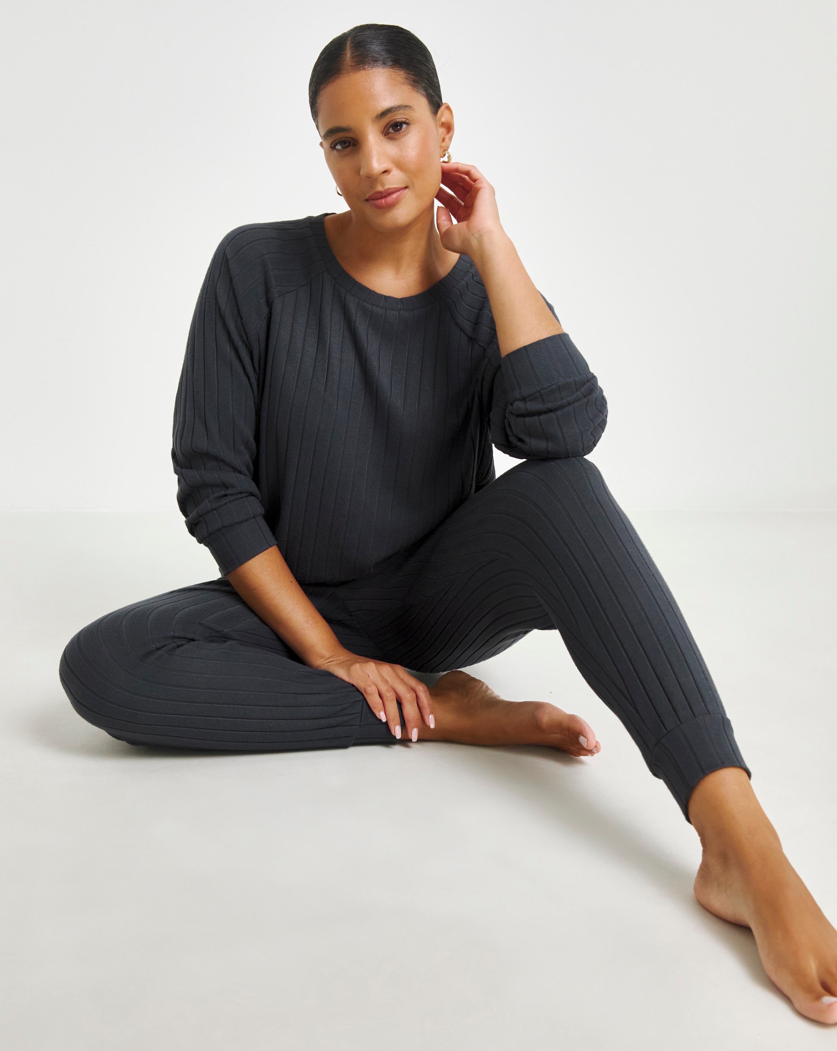 Figleaves Soft Rib Lounge Set Charcoal