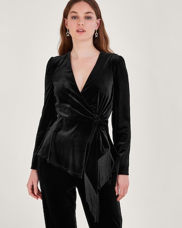 Monsoon Flossie Velvet Fringe Wrap Top