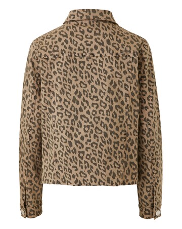 Oversized Leopard Print Raw Hem Denim Jacket