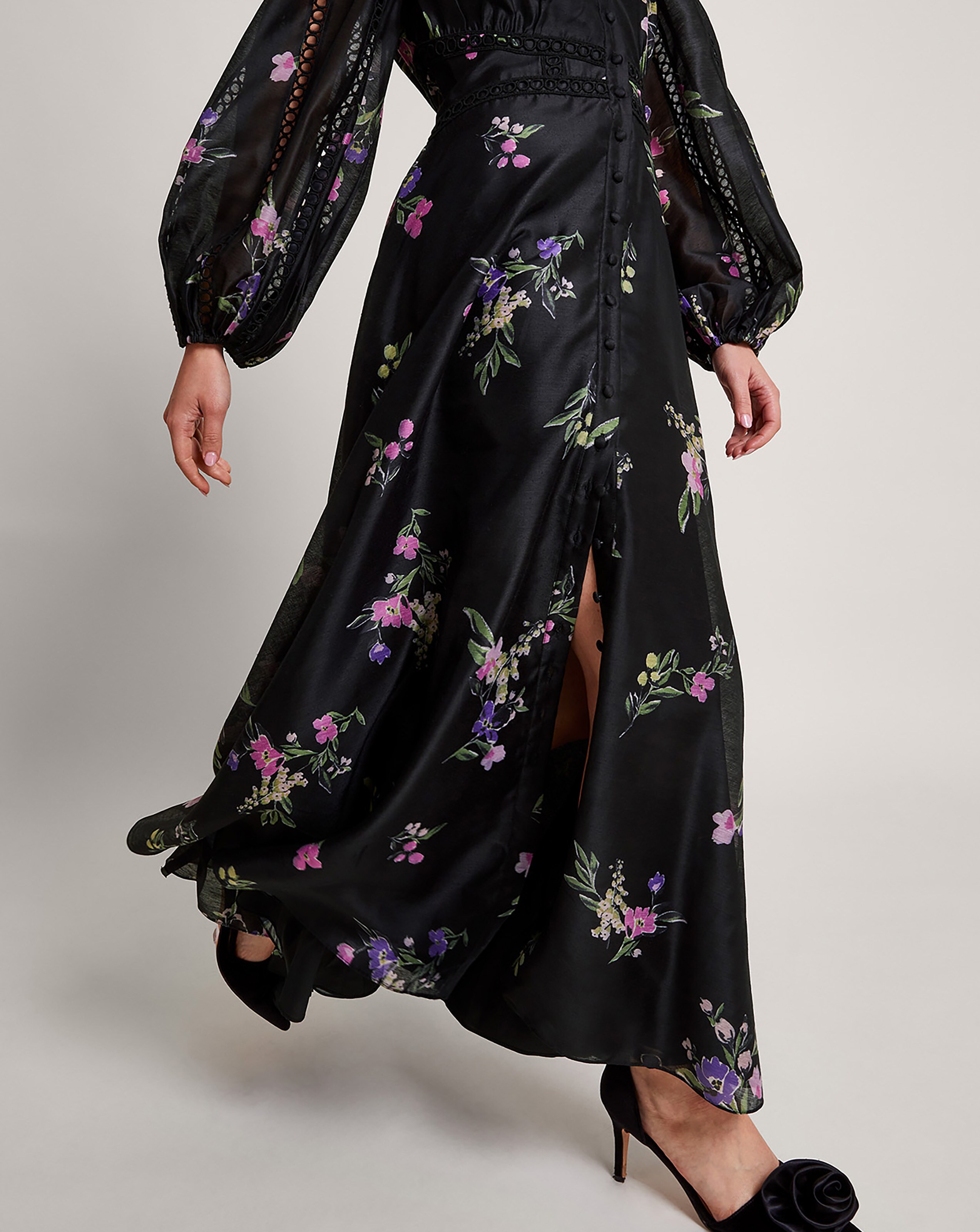 Monsoon black floral best sale dress