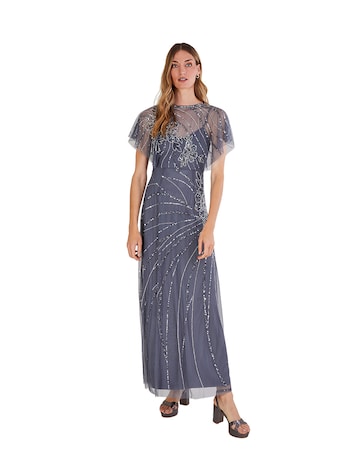 slim fit dress slacks Léa Grey Rhinestone Embellished Pleated Maxi Dress, S / Grey main image 0