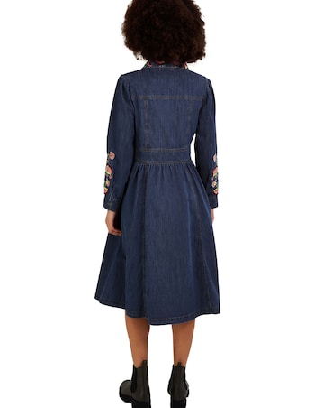 Monsoon Embroidered Denim Shirt Dress