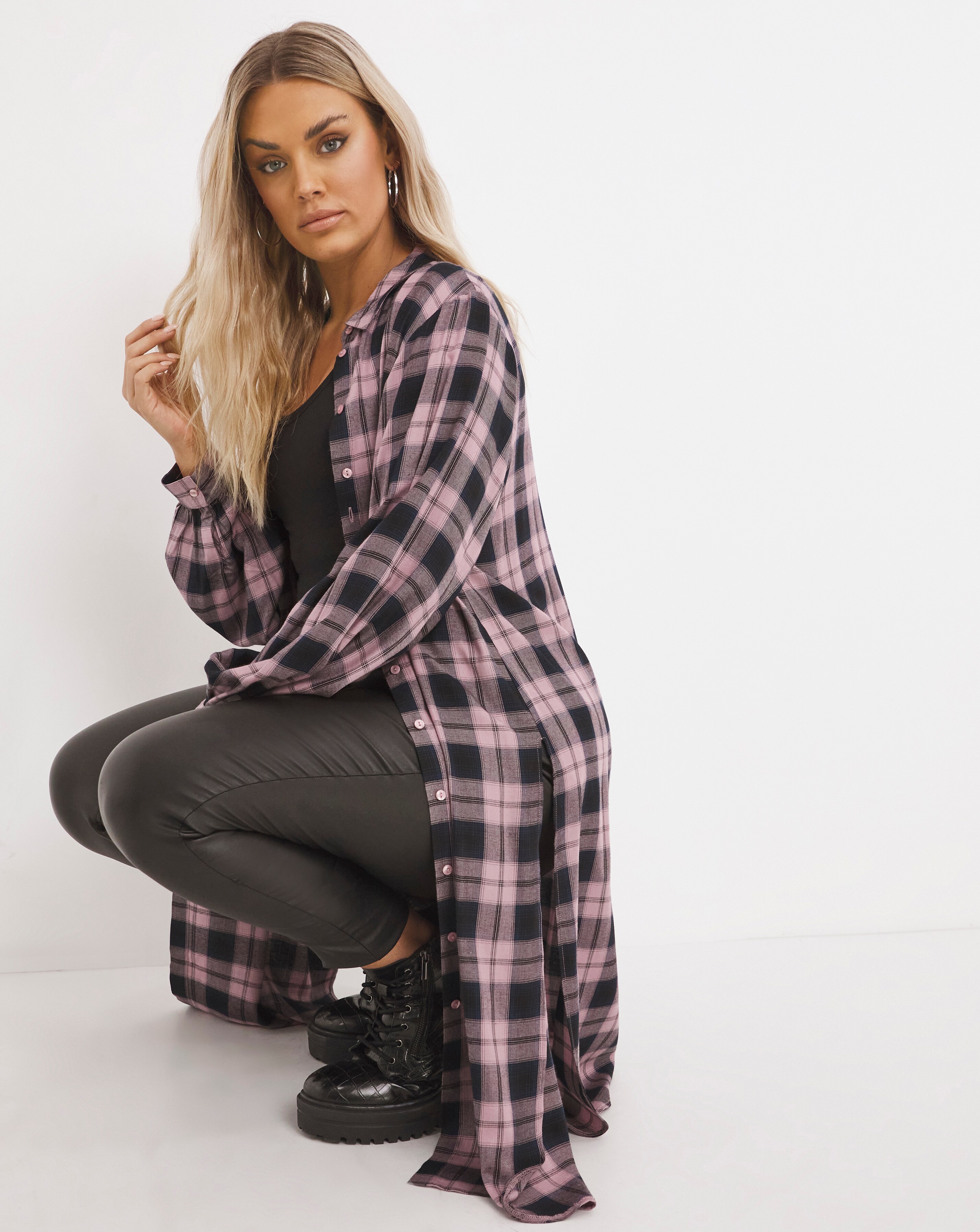 Checked Maxi Button Through Shirt 