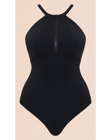 Curvy Kate Zip Tide Quick Drying High Neck Non-Wired Multiway Swimsuit Black