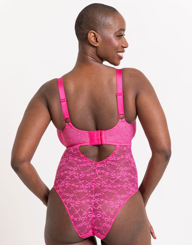 Curvy Kate All Night Lace Plunge Wired Body Hot Pink/Blush | Simply Be