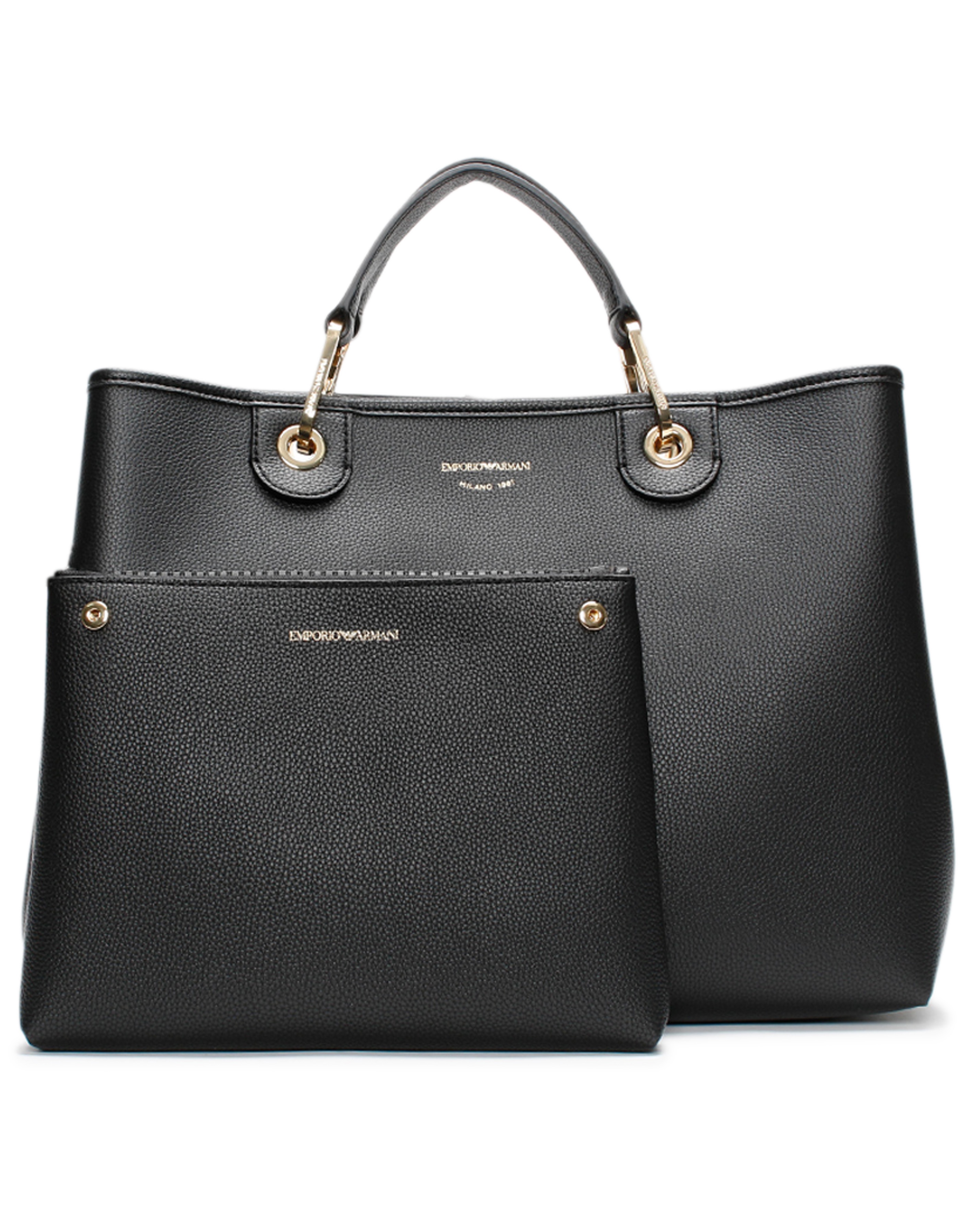 Emporio Armani Black Pebbled Shopper With Pouch Simply Be