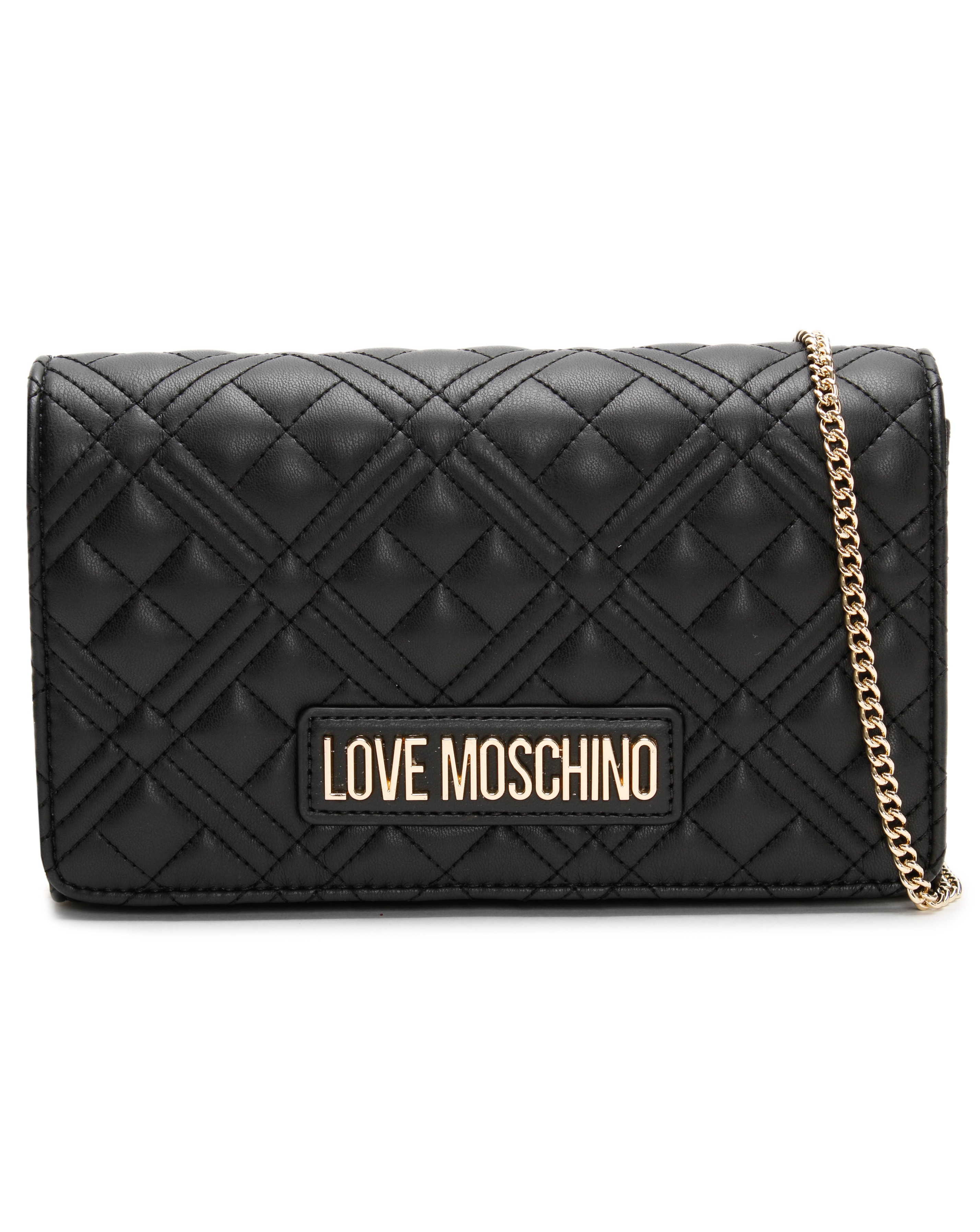 Love Moschino Diamond Quilt Flapover Black Cross Body Bag Simply Be