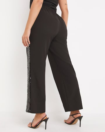 Black Sequin Side Panel Wide Leg Trouser