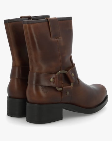 Fly London Reva Brown Leather Chunky Western Boots