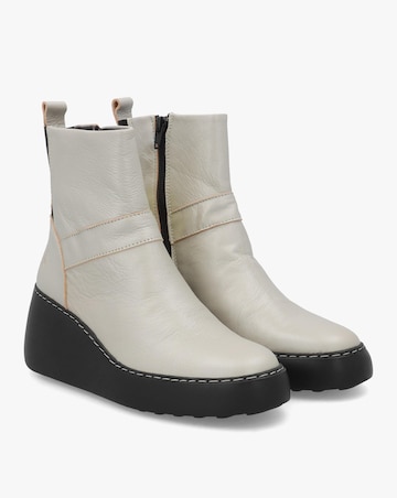 Fly London Doxe Silver Leather Wedge Boots