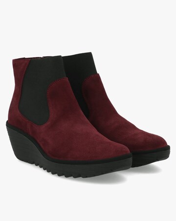 Fly London Yade Burgundy Suede Wedge Chelsea Boots