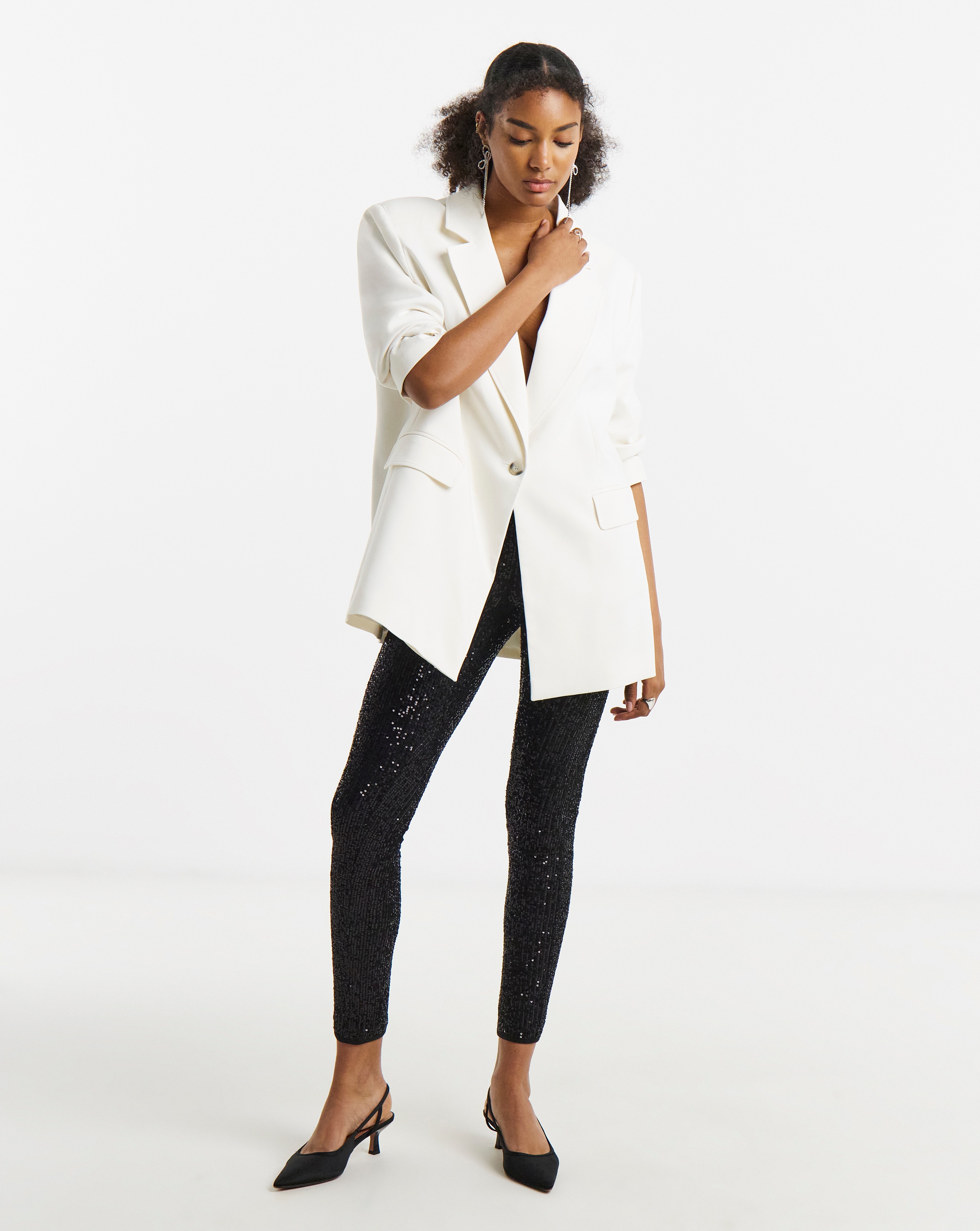 New In - Black Sequin Pull On Skinny Trousers