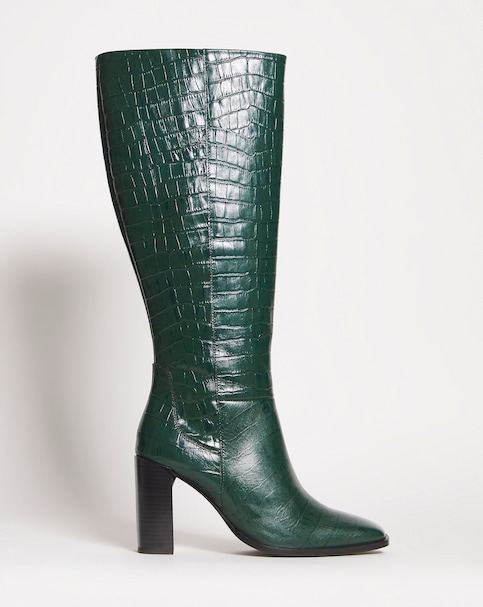 Square Block Knee High Boots Ex Wide S