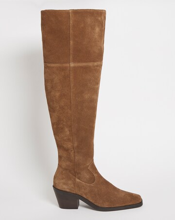 Mary Suede Western Over The Knee Boots Wide Fit Super Curvy Calf | Simply Be