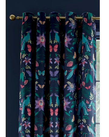 Catherine Lansfield Mya Tropical Birds Velvet Eyelet Curtain