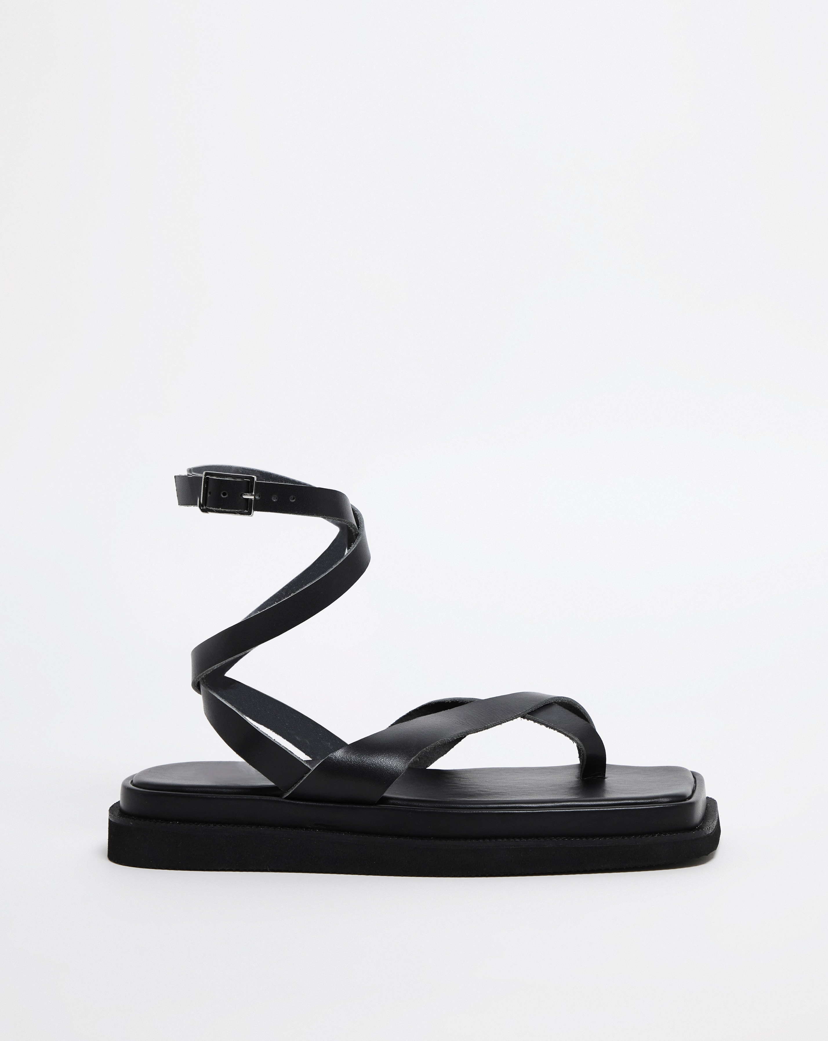 Leather Square Toe Flat Sandals Wide Fit