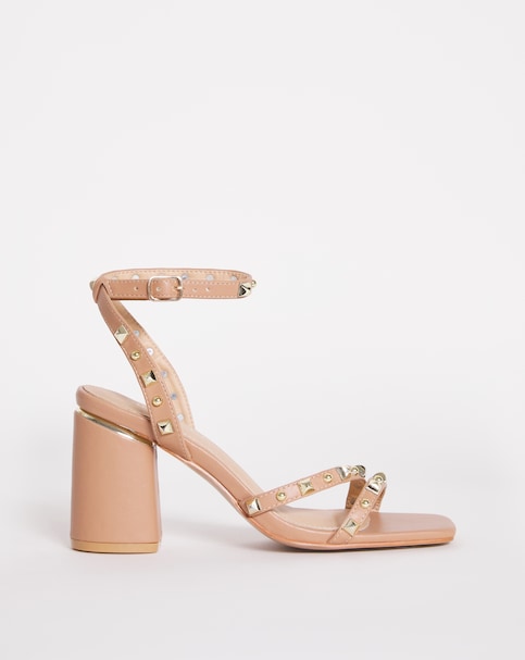 Asymmetric Stud Heel Sandals Ex Wide