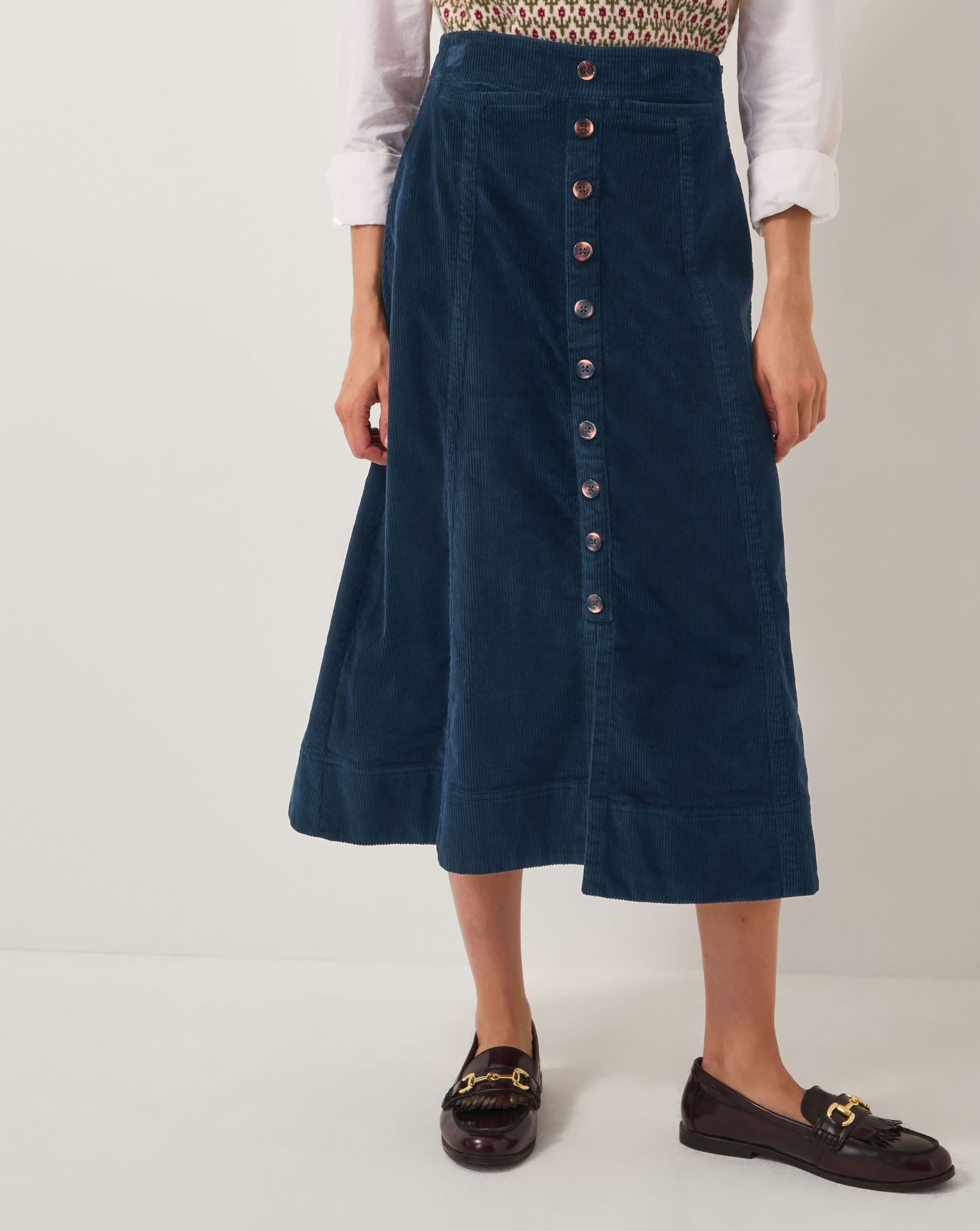 Monsoon Jamie Button Corduroy Midi Skirt