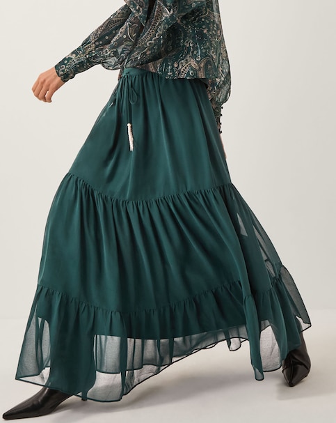 Monsoon Holly Tiered Chiffon Maxi Skirt - Teal