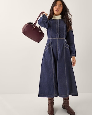 Monsoon Vivian Button Denim Midi Dress - Image 1