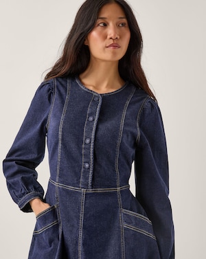 Monsoon Vivian Button Denim Midi Dress - Image 3