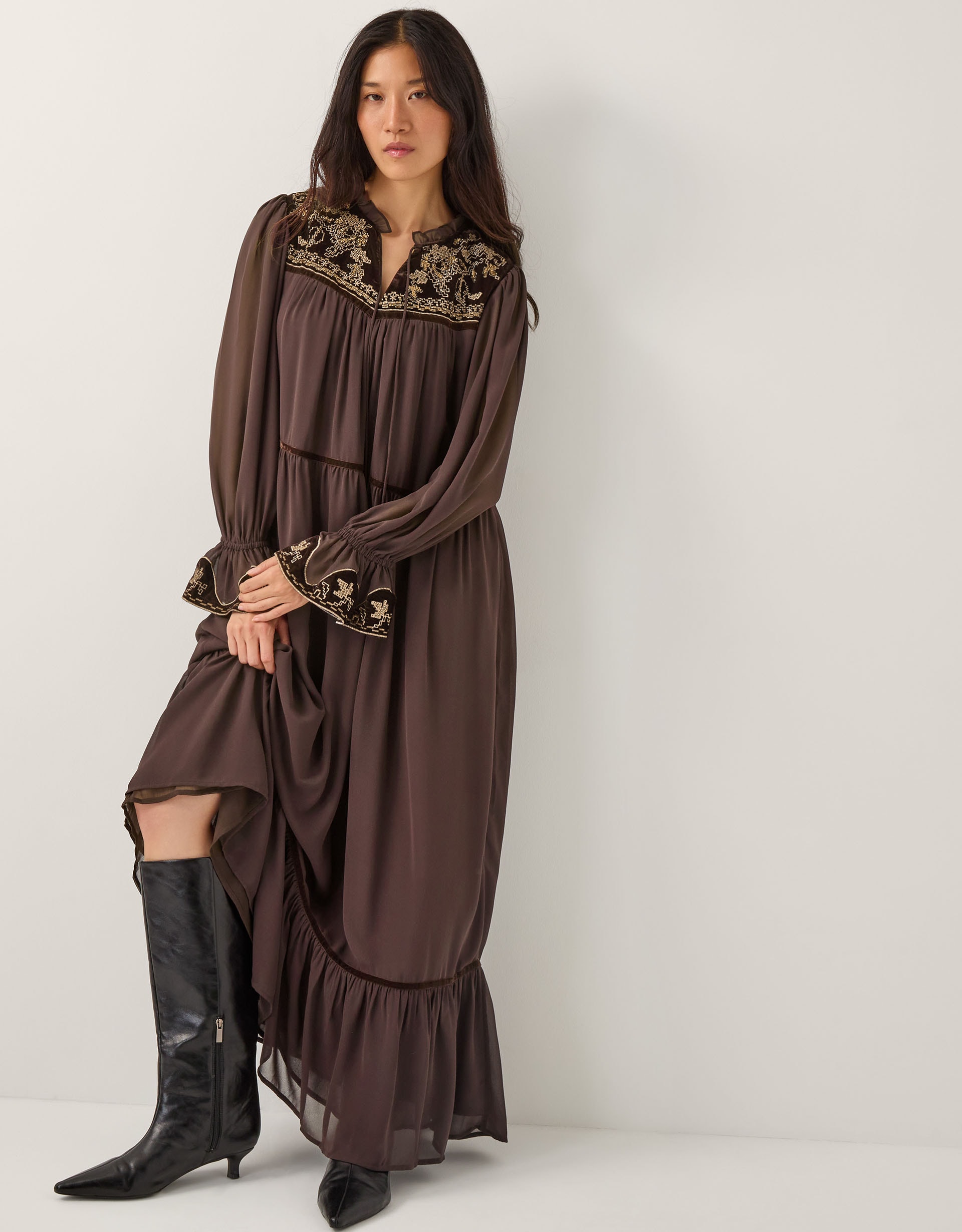 New In - Monsoon Nova Yoke Chiffon Maxi Dress