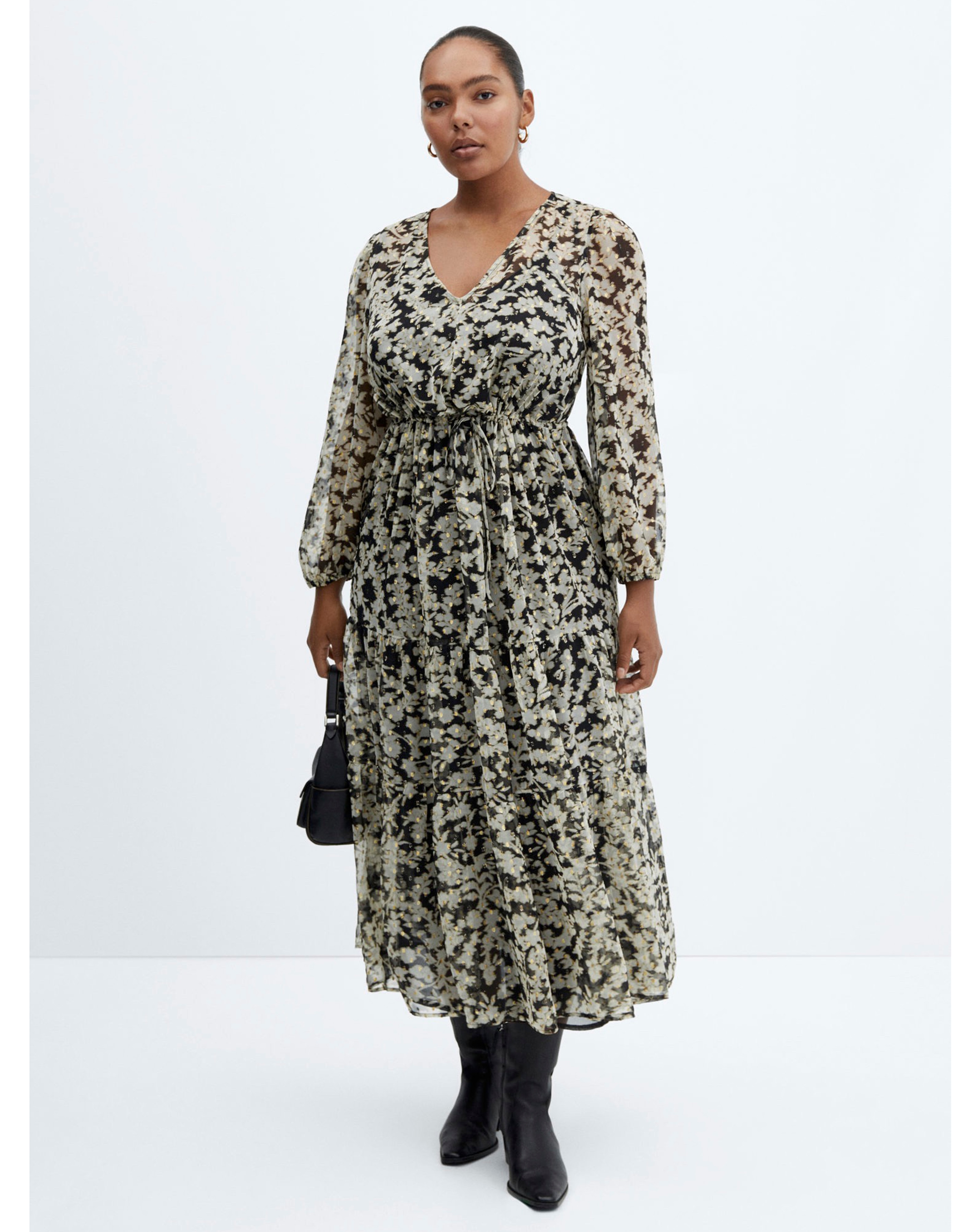 Mango Floral Print Midi Dress