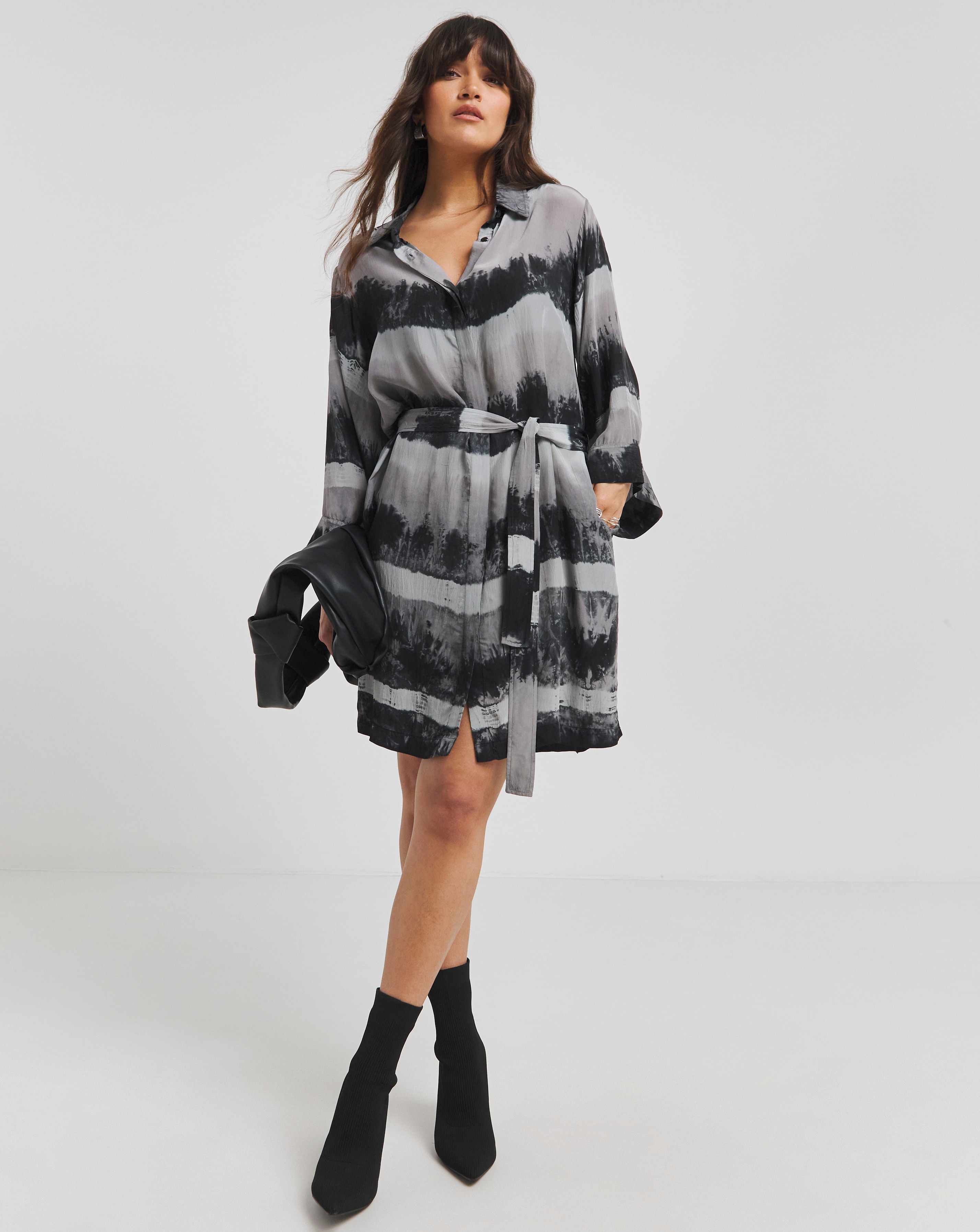 Religion Silk Tie Waist Tunic Dress