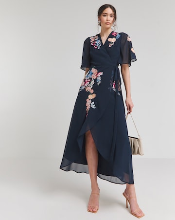 sachin and babi light blue dress Hope & Ivy Gisela Navy Embroidered Wrap Maxi Dress