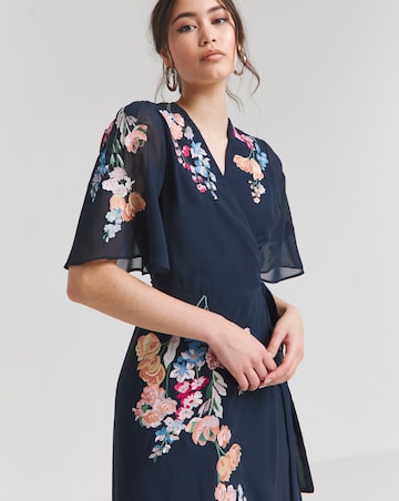 sachin and babi light blue dress Hope & Ivy Gisela Navy Embroidered Wrap Maxi Dress