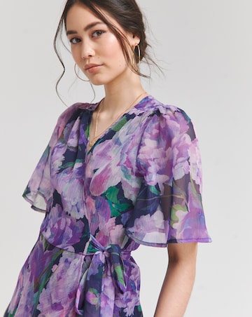 Hope & Ivy Adele Purple Floral Flutter Sleeve Wrap Maxi Dress