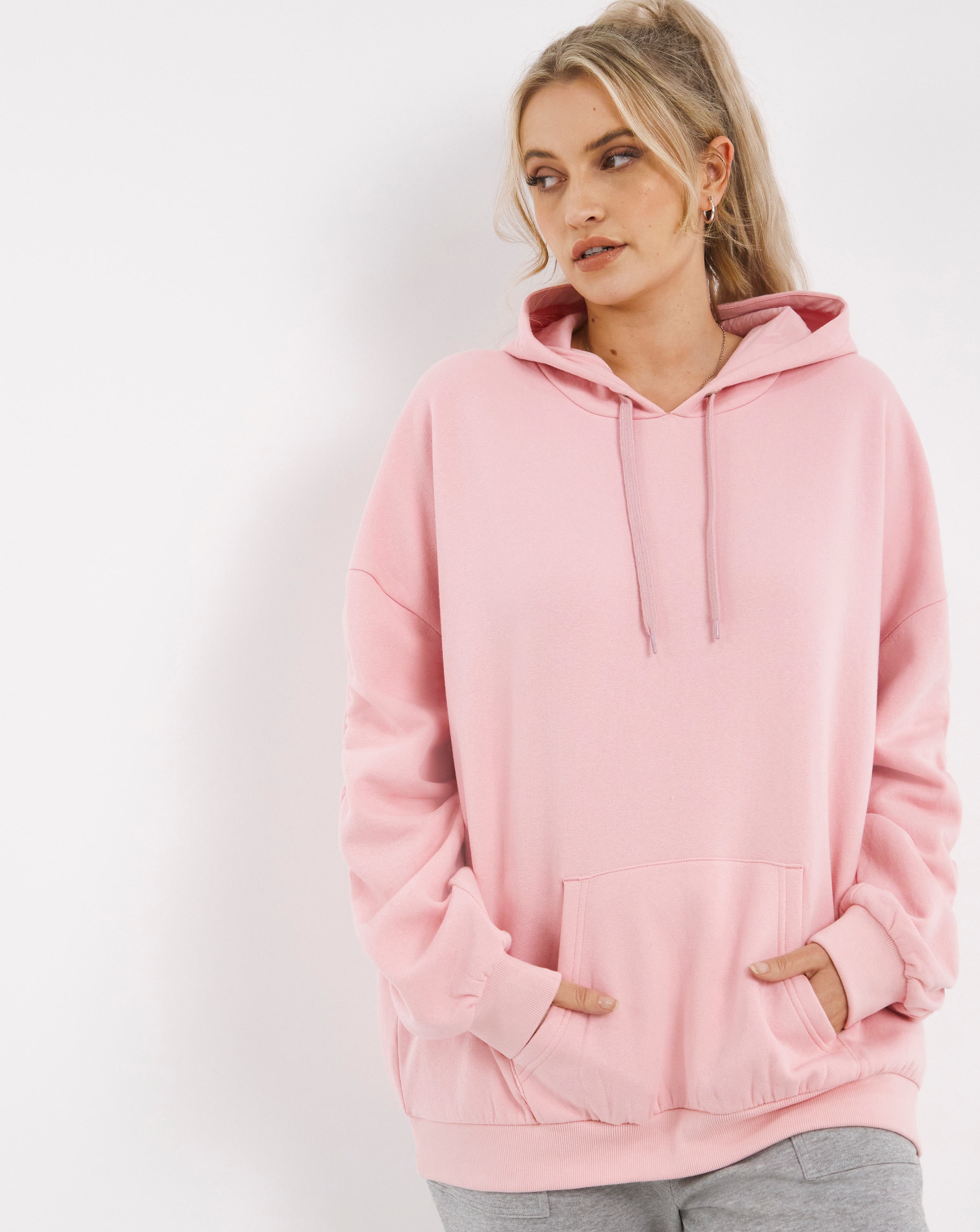 ruched sleeve hoodie pink