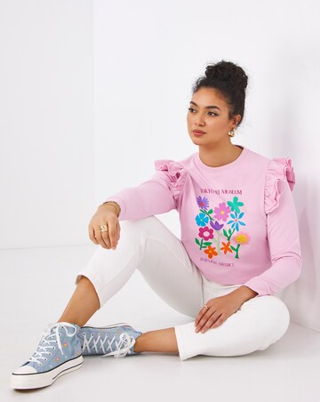 Floral Graphic Frill Sleeve Sweatshirt | Simply Be