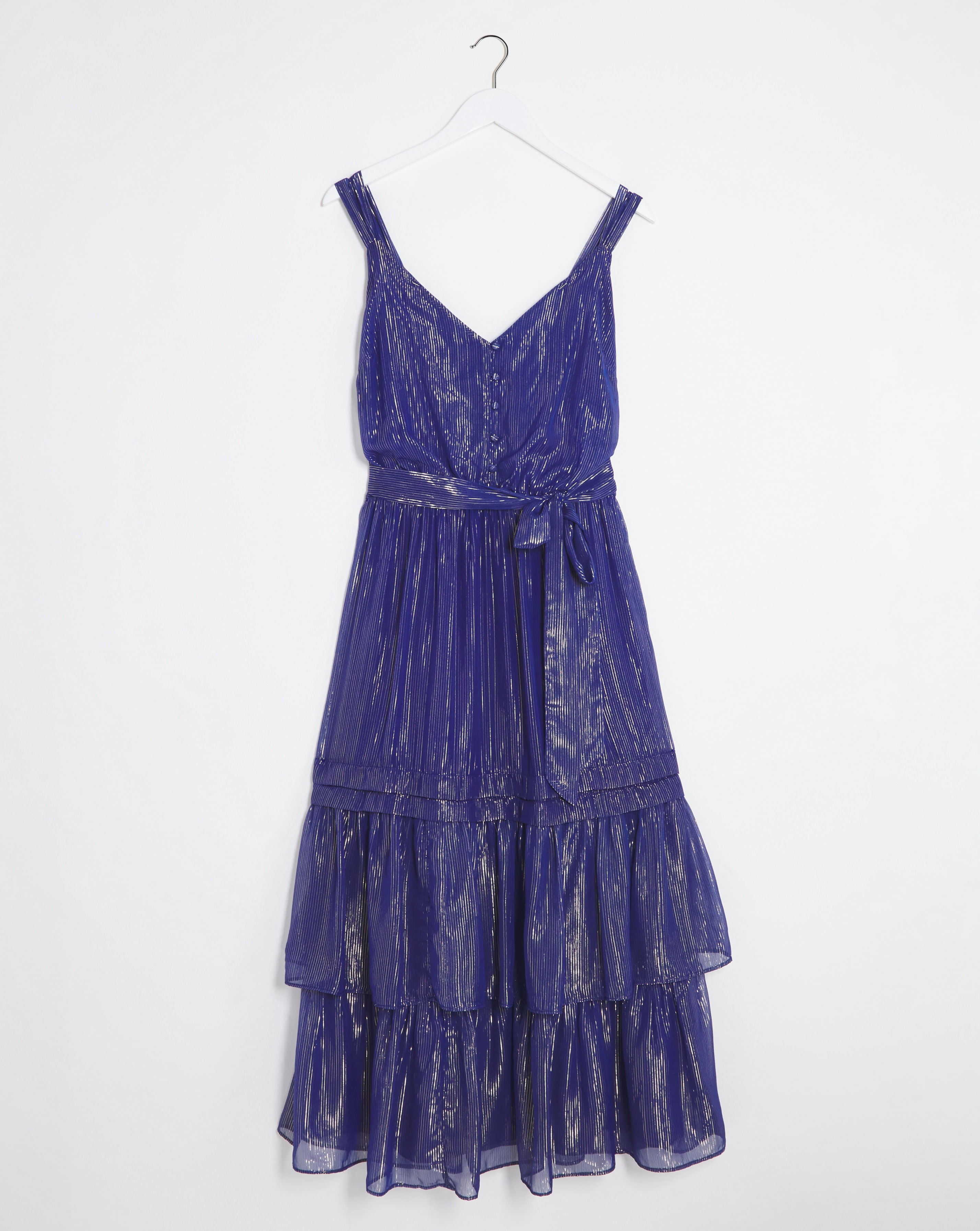 Simply Be - Women's Jo Metallic Stripe Dress - Size 10 - Cobalt - 90% Polyester 10% Metallic Thread