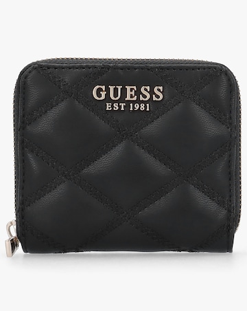 Guess Tamsin Quilted Small Black Zip Around Purse