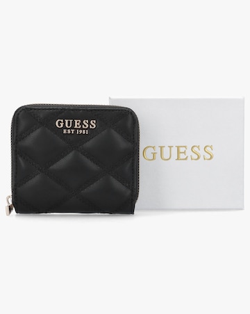 Guess Tamsin Quilted Small Black Zip Around Purse